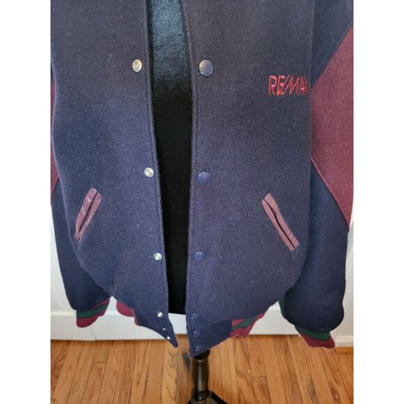 Vintage 90's Wool Navy/Burgundy/Green Letterman Jacket Leather Trim S Streetwear - Picture 4 of 8